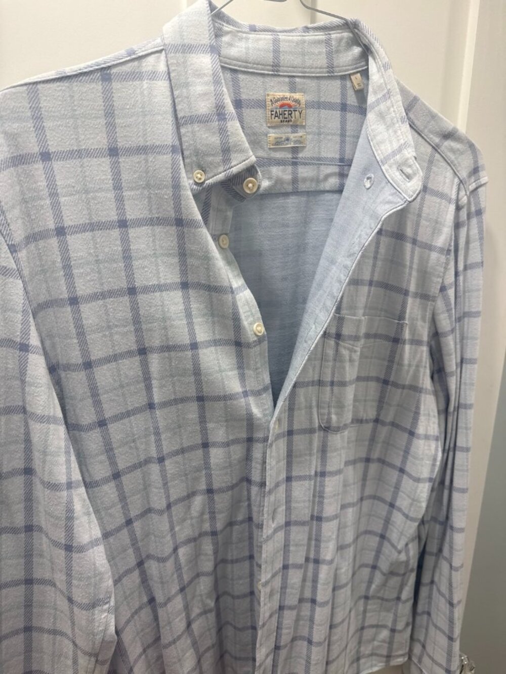 Faherty Coastline Shirt Light Blue Plaid Mens Large